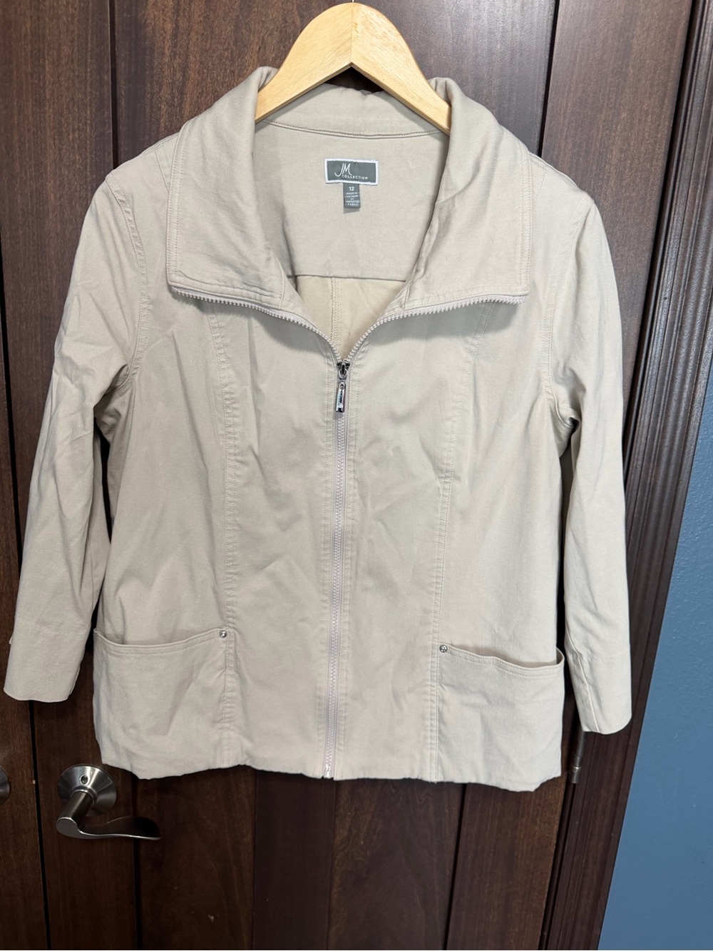 JM Collection Neutral Beige Zip-Up Utility Jacket - Picture 2 of 4